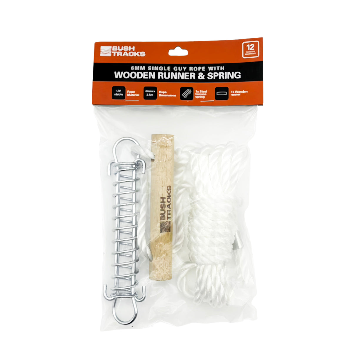 Bush Tracks 6mm Single Guy Rope With Wooden Runner & Spring